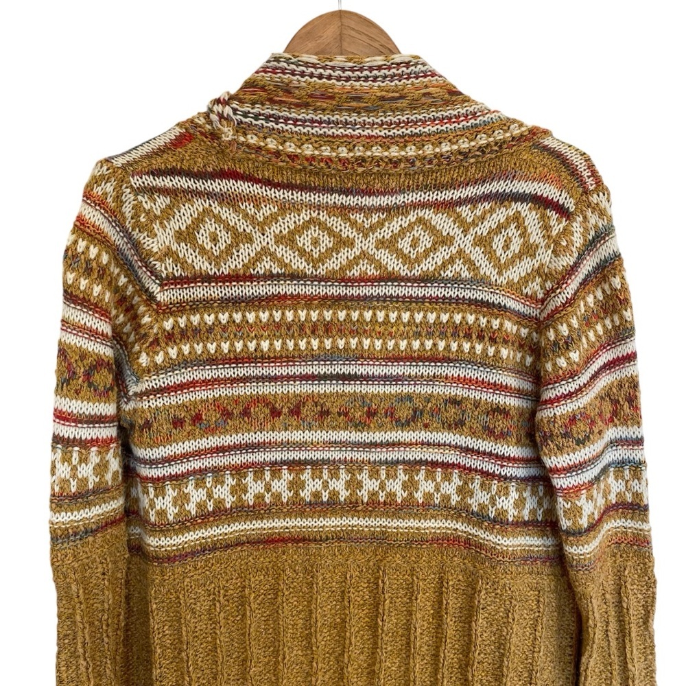 Bohemian Longline Knit Cardigan With Fringe Tassel Hem Southwestern Aztec Print - Picture 8 of 11